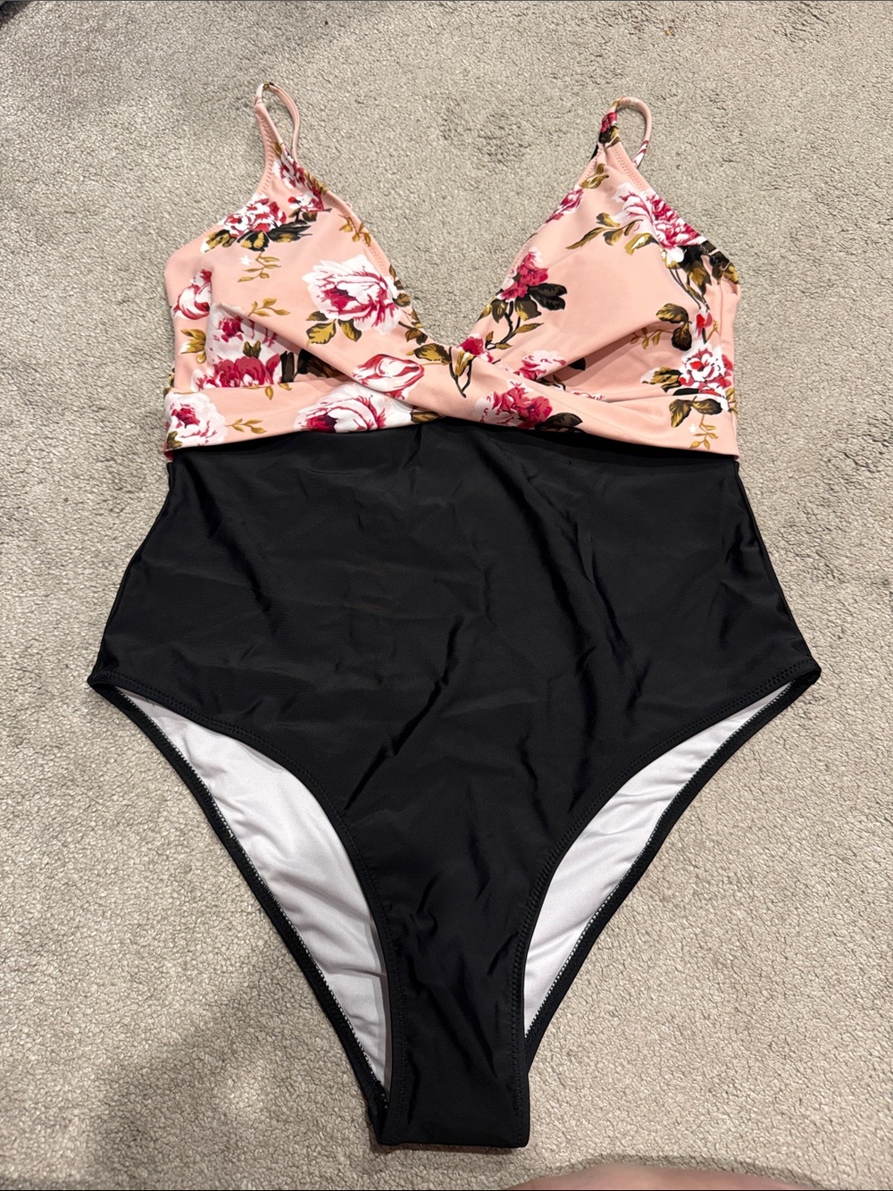 Cupshe Pink Floral & Black One-Piece Swimsuit